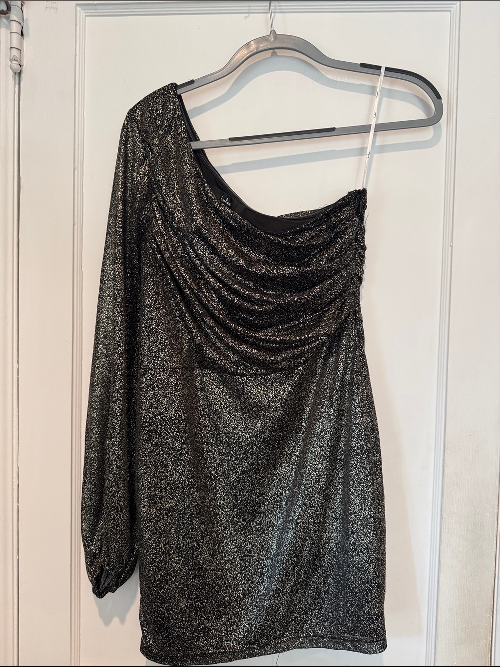 Lulu's Black One-Shoulder Metallic Mini Dress